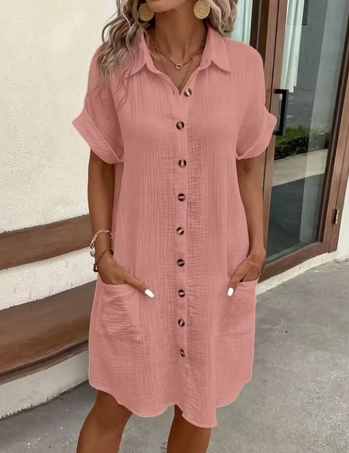 Casual V-Neck Shirt Dress