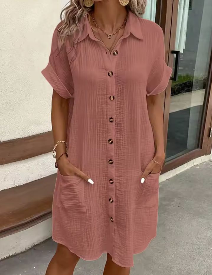 Casual V-Neck Shirt Dress