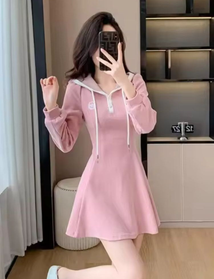 woman wearing pink hoodie dress