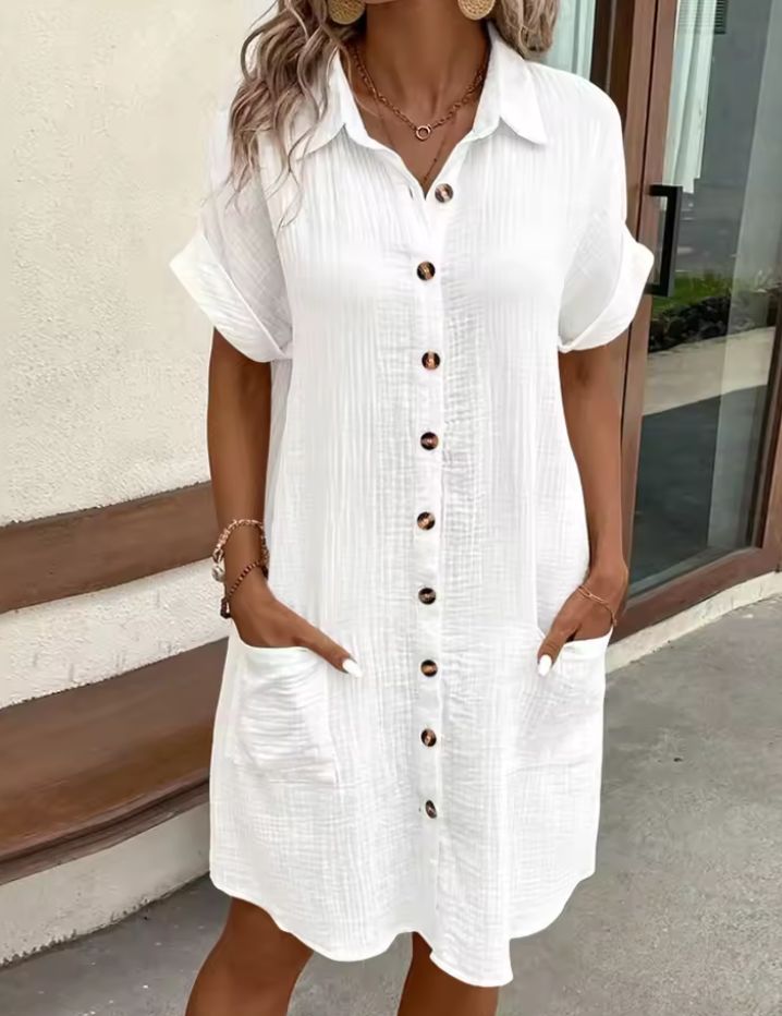 Casual V-Neck Shirt Dress