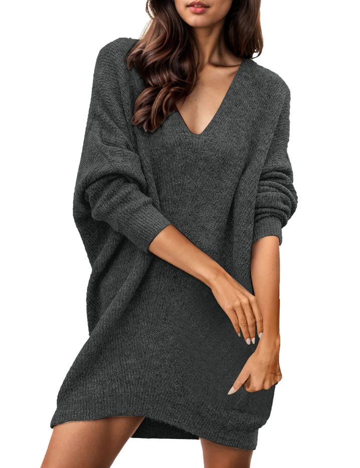 V-Neck Sweater Dress