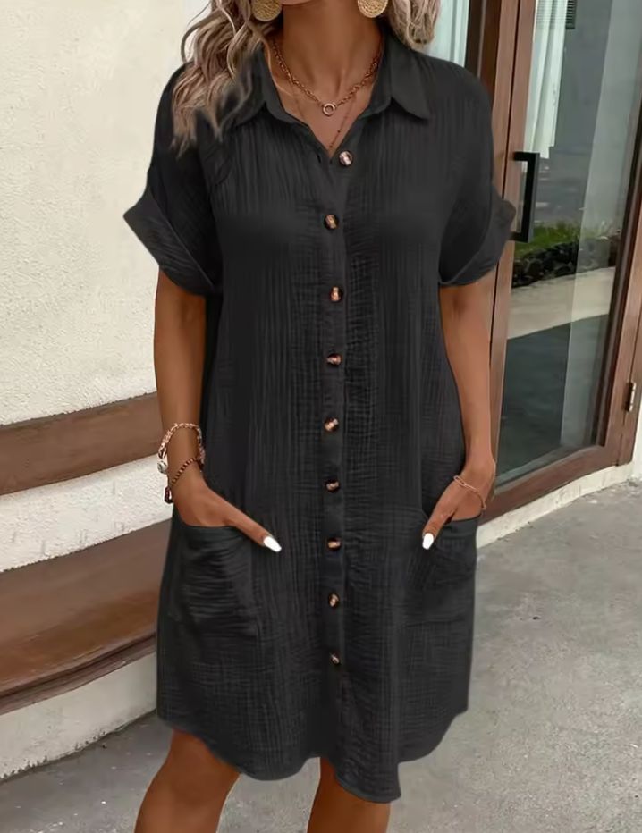 Casual V-Neck Shirt Dress