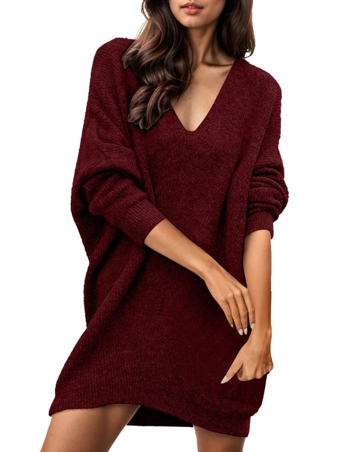 V-Neck Sweater Dress