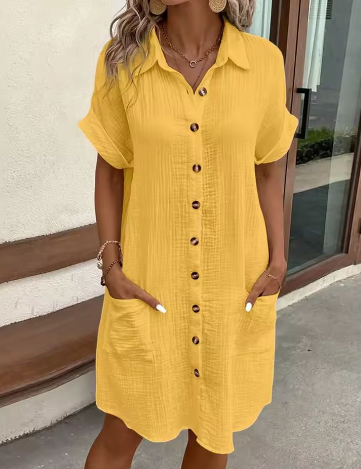 Casual V-Neck Shirt Dress