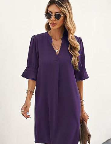 V Neck Shirt Dress