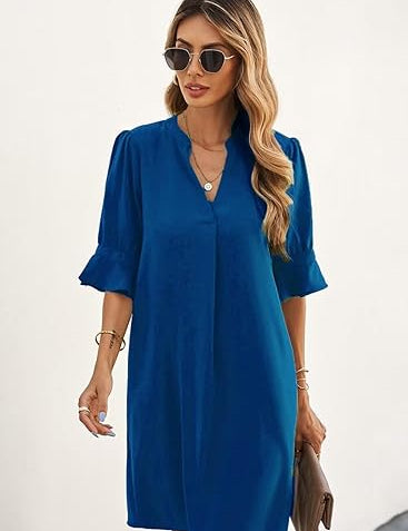 V Neck Shirt Dress