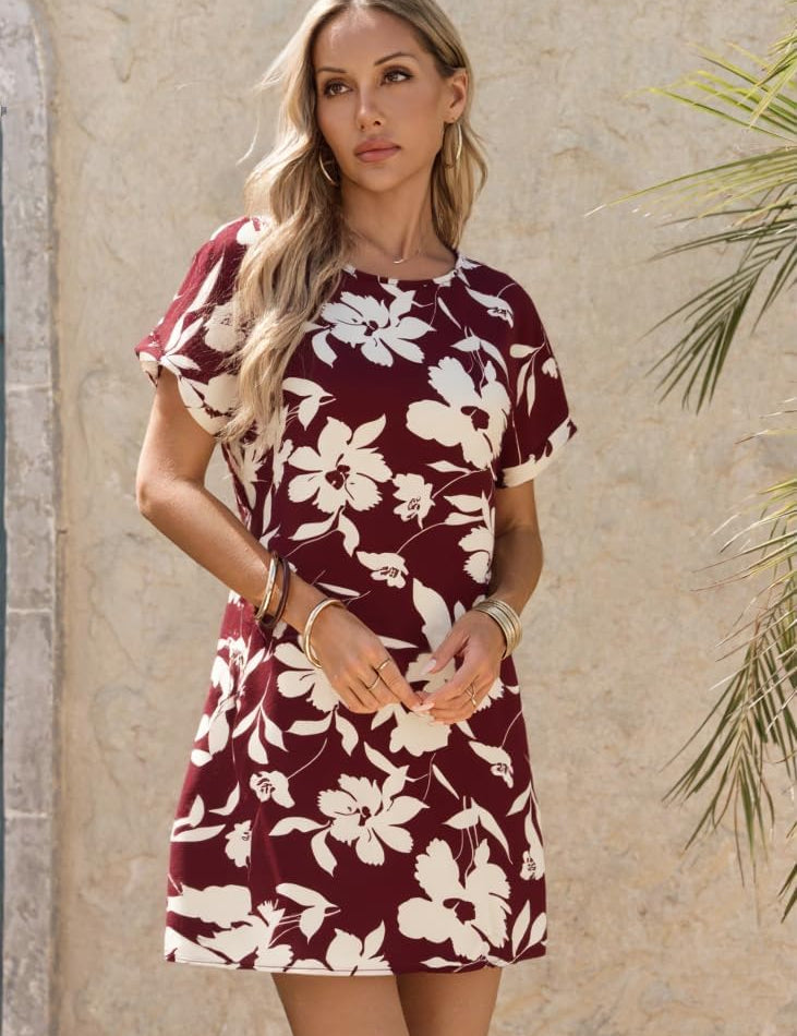 Casual Crewneck Shirt Dress
