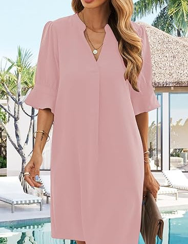 V Neck Shirt Dress