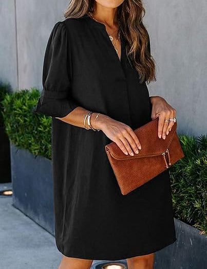V Neck Shirt Dress