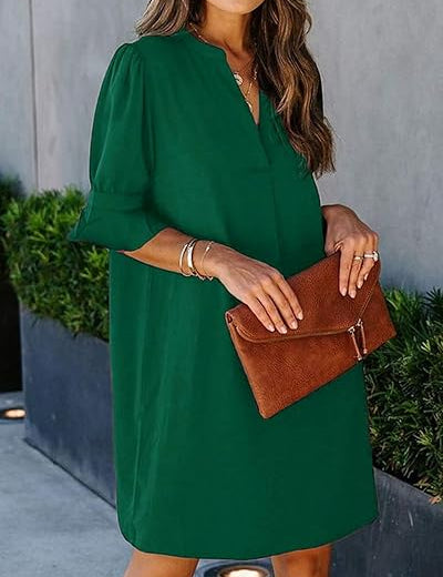 V Neck Shirt Dress
