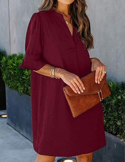 V Neck Shirt Dress