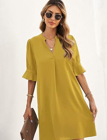 V Neck Shirt Dress
