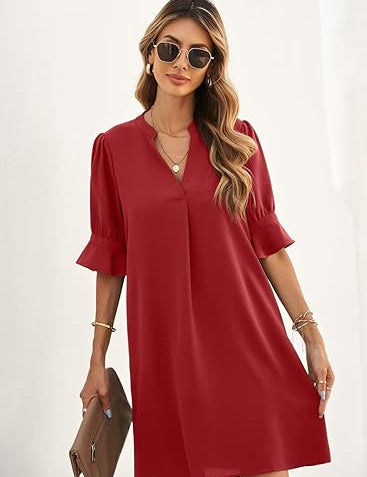 V Neck Shirt Dress