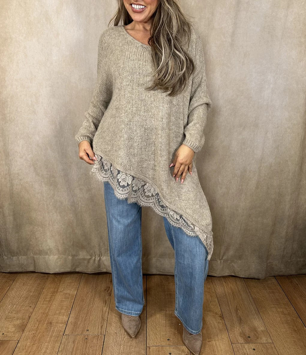 Casual Asymmetrical Lace Sweater