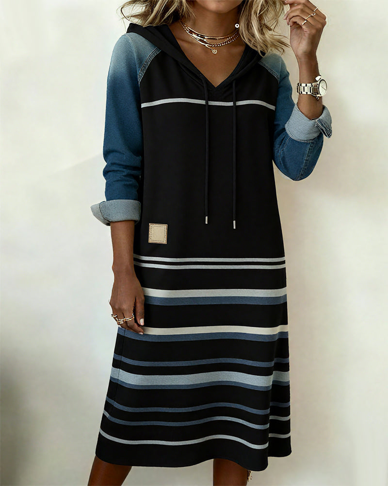 Casual Striped Hooded Dress