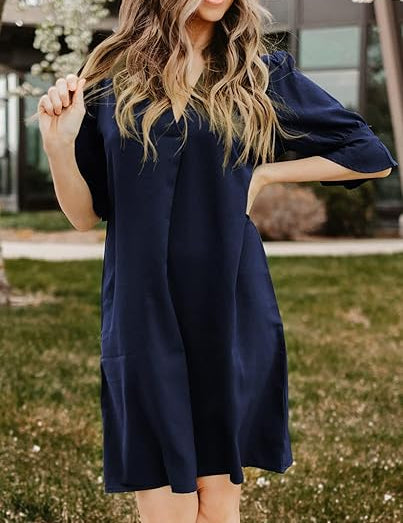 V Neck Shirt Dress