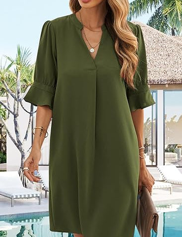 V Neck Shirt Dress