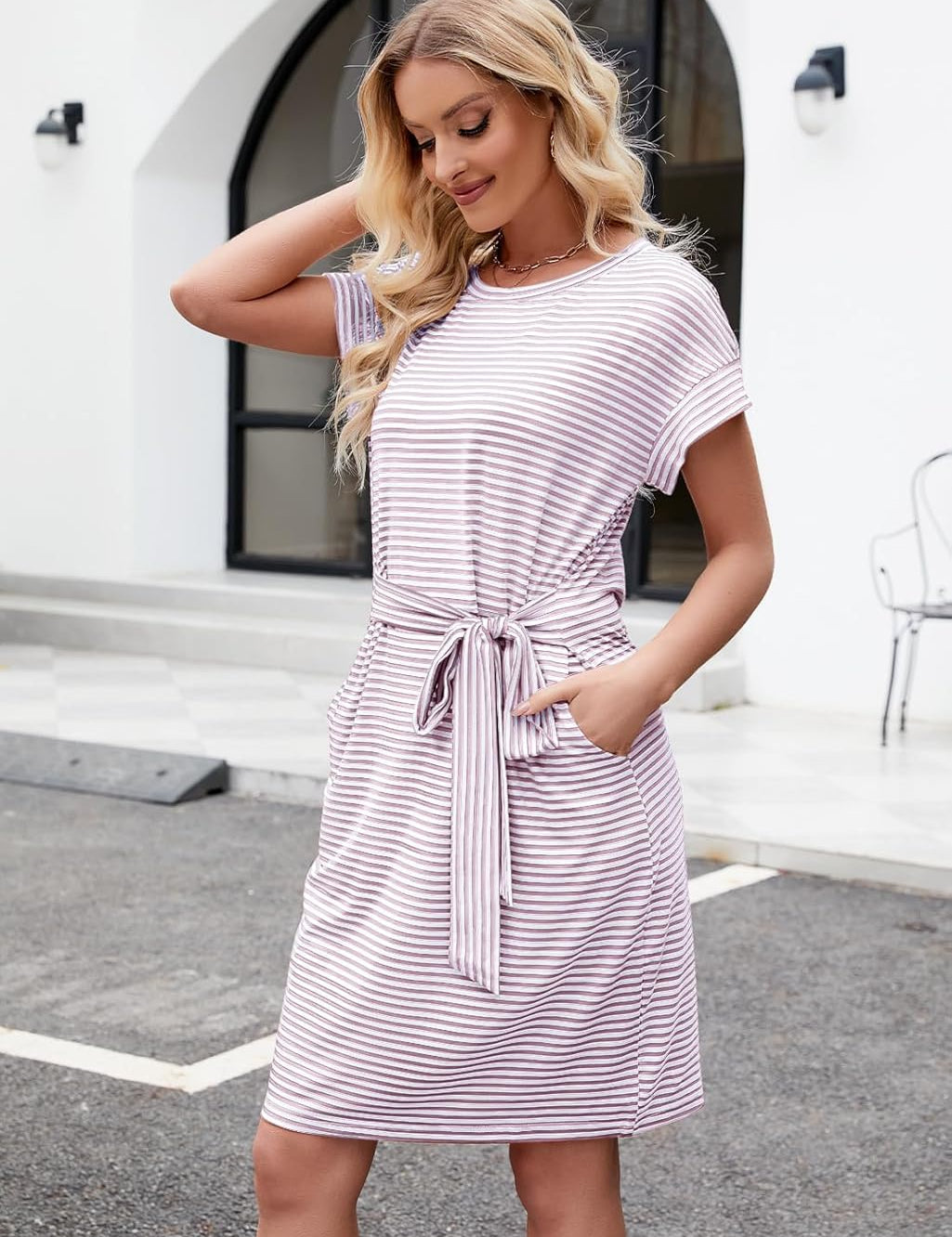 Striped Cinched Shirt Dress