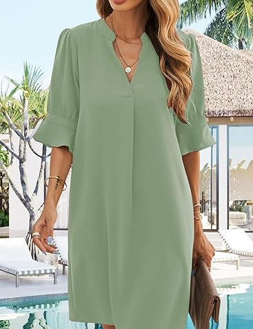 V Neck Shirt Dress