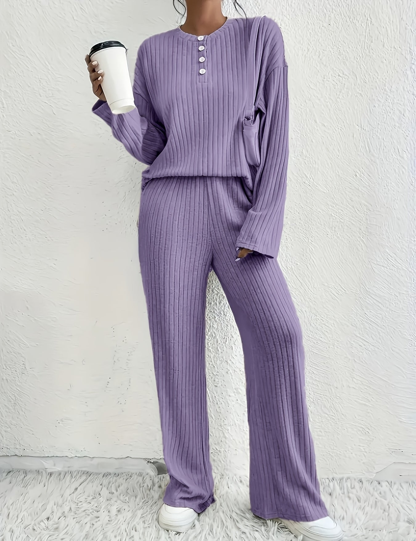 Crew Neck Ribbed Lounge Set