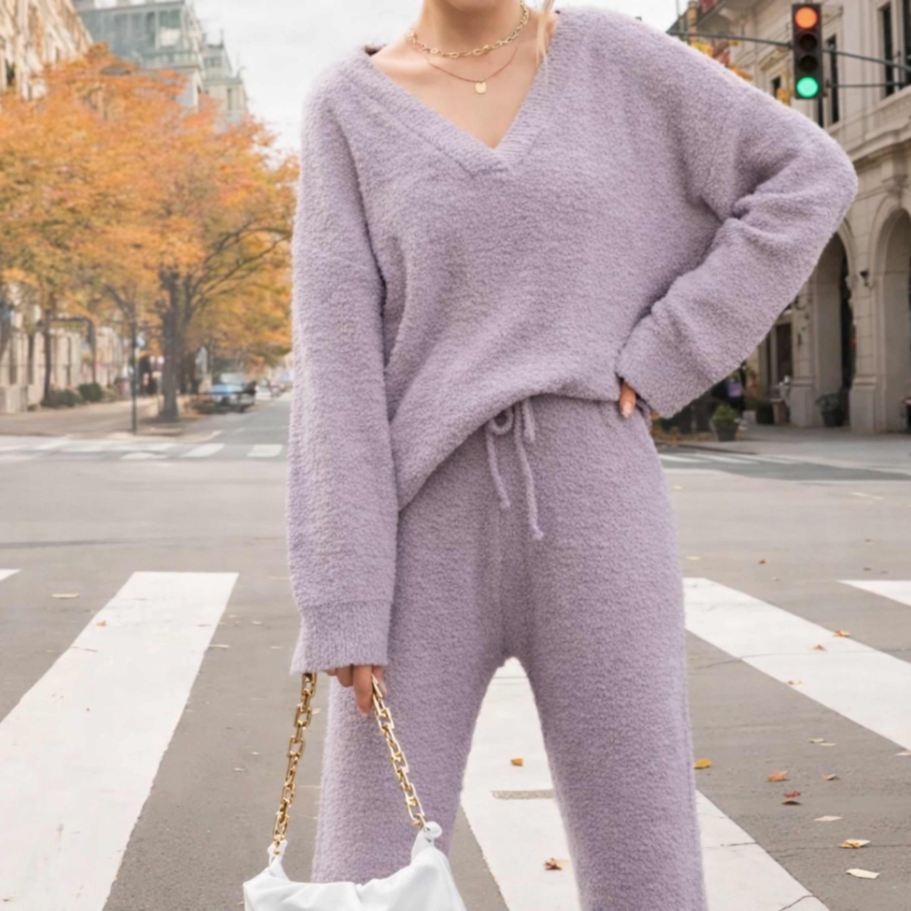 Casual V Neck Two Piece Set