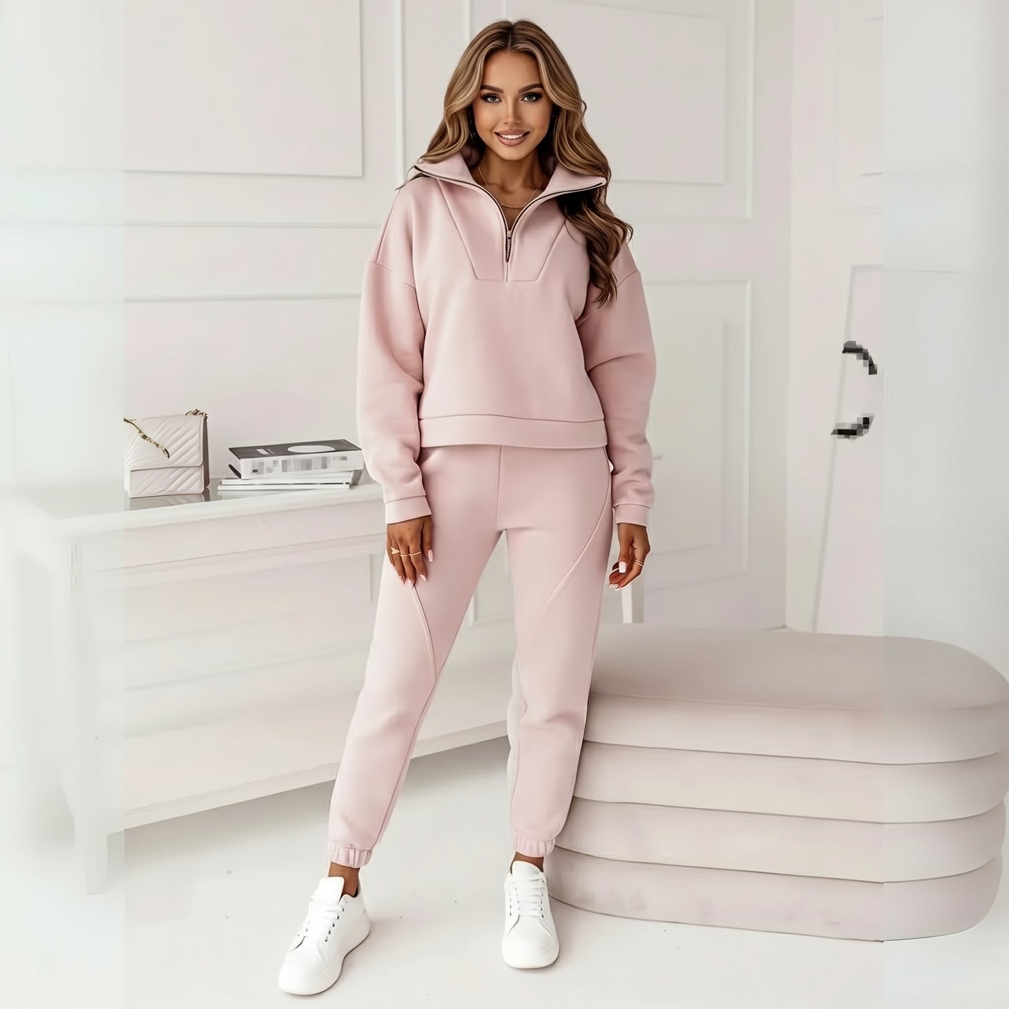 Casual Zip Up Two Piece Set