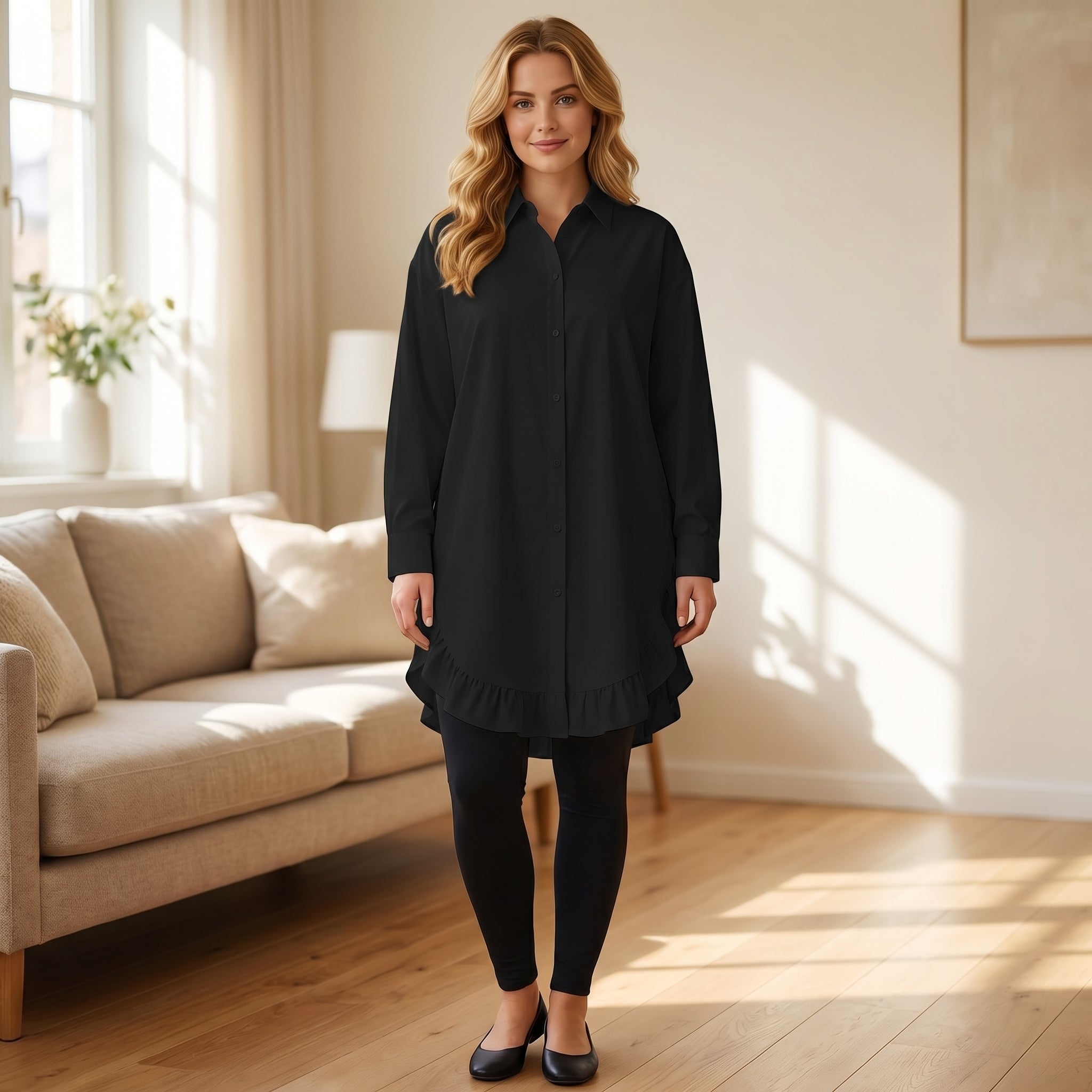 Casual Ruffle Trim Shirt
