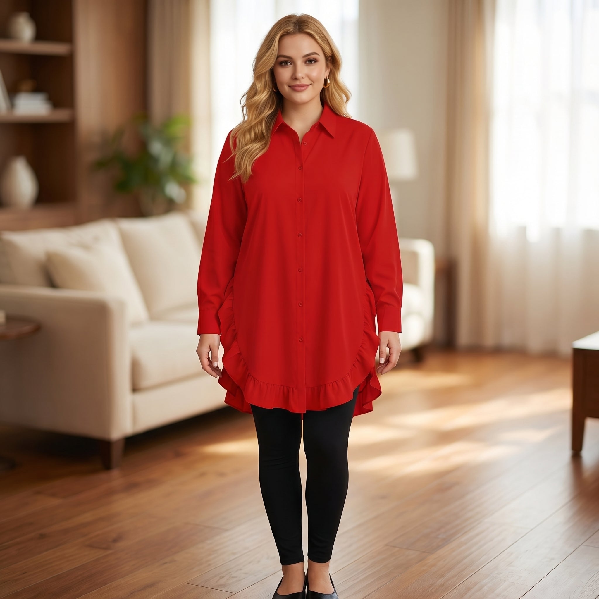Casual Ruffle Trim Shirt