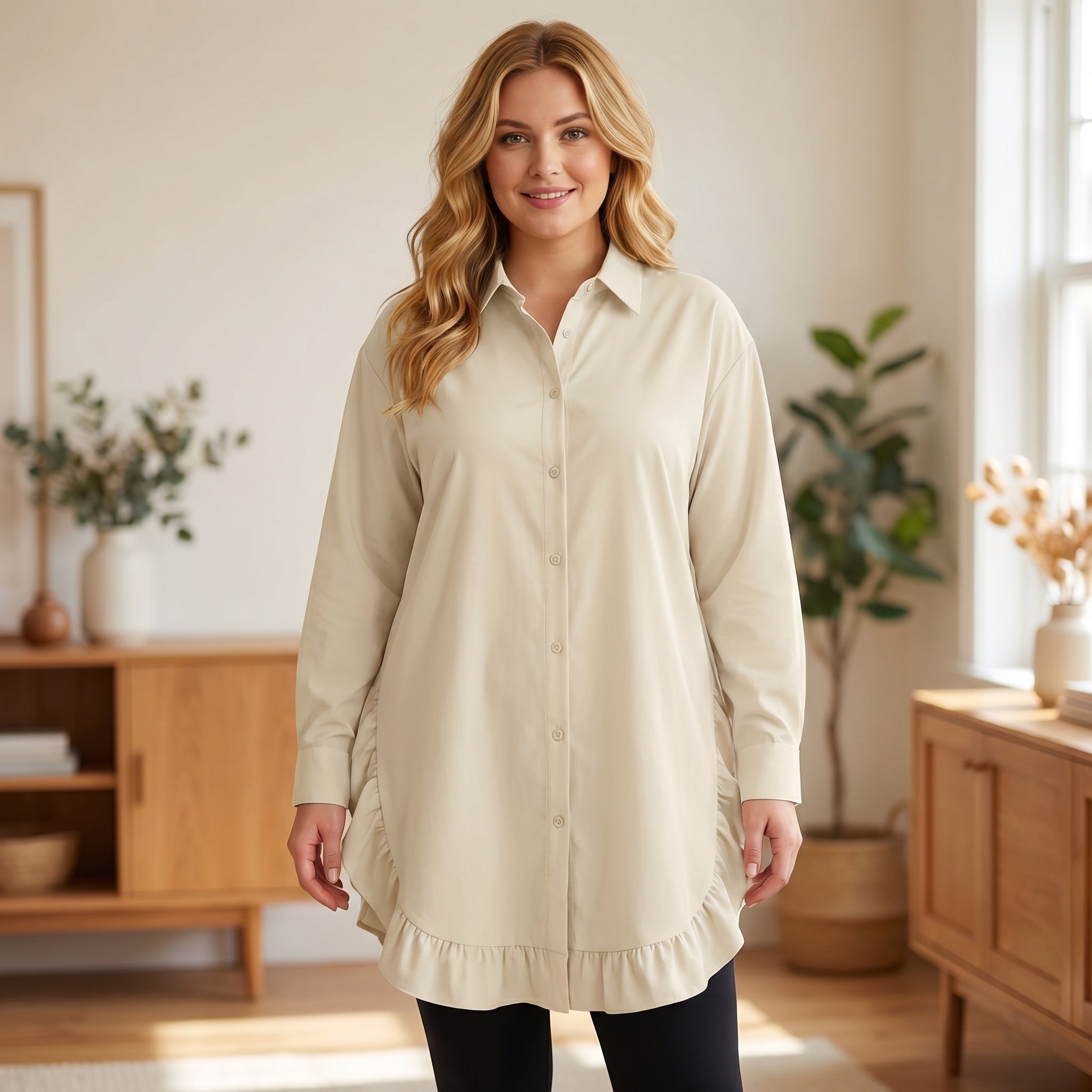 Casual Ruffle Trim Shirt
