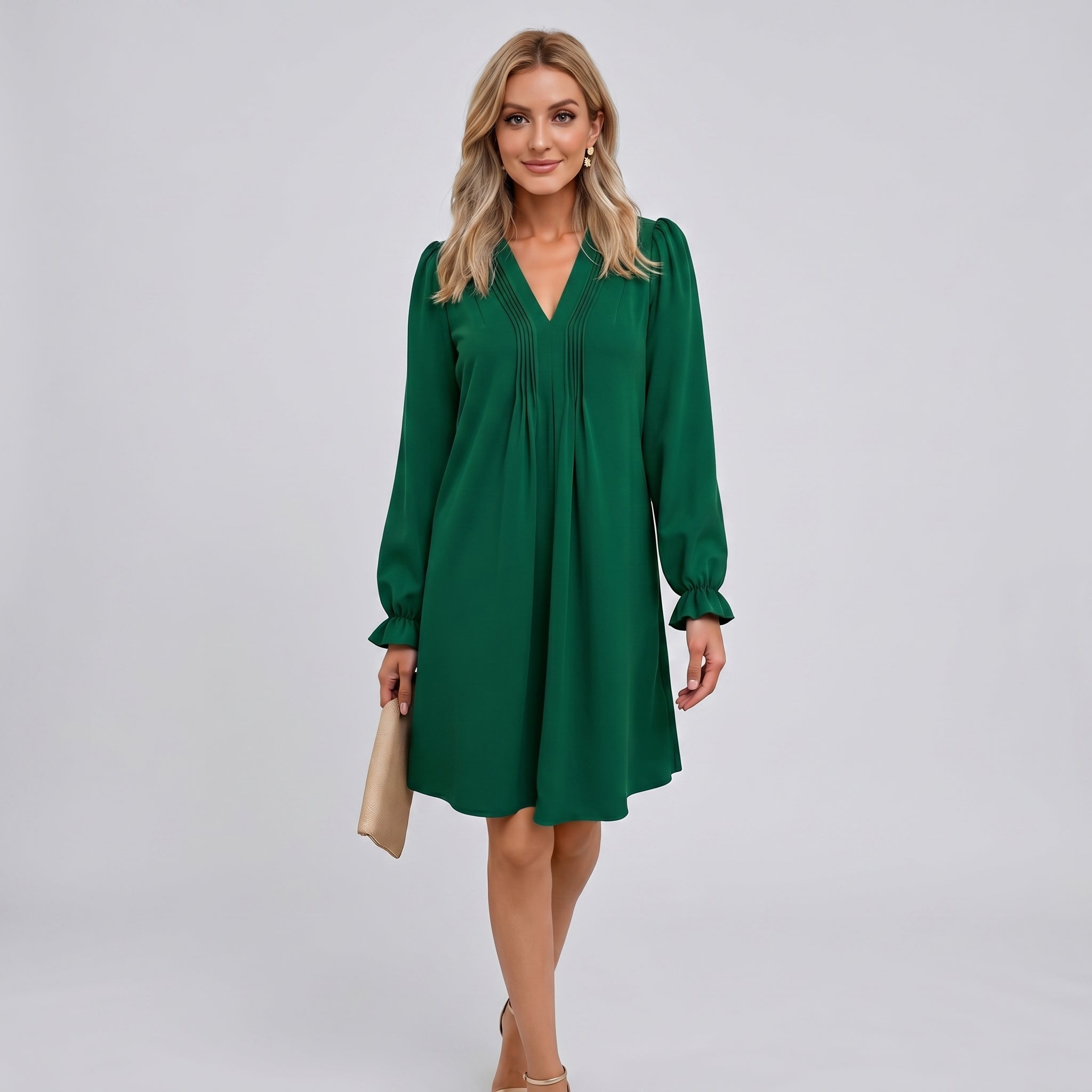 V Neck Shirt Dress