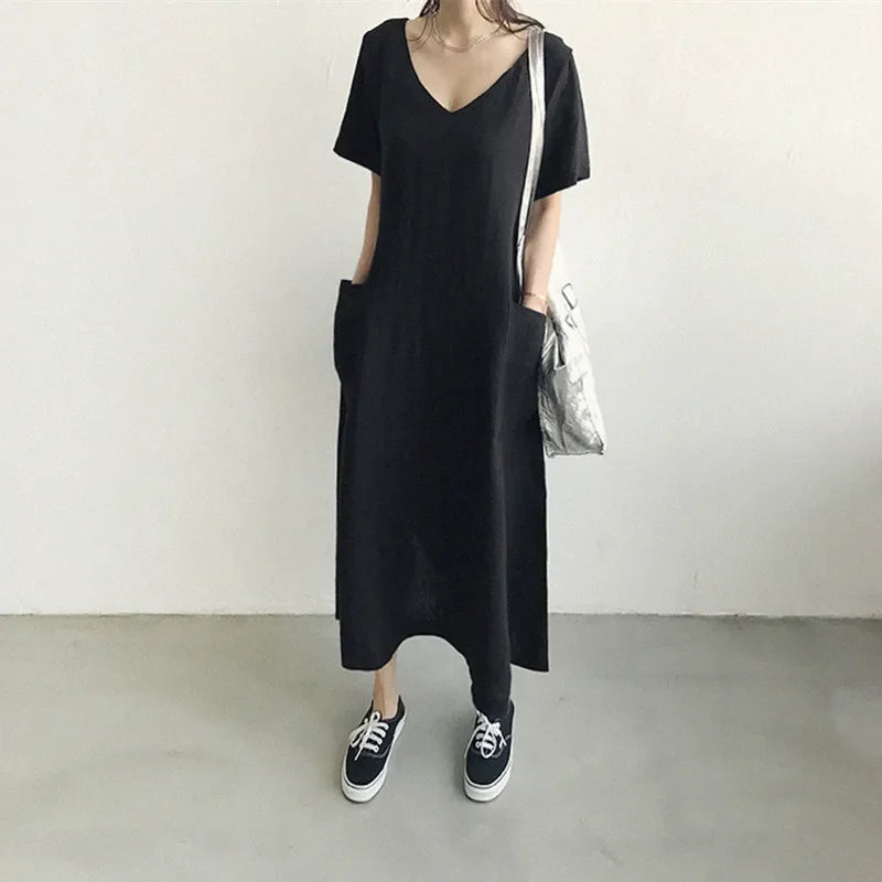 V-Neck Pocket Dress