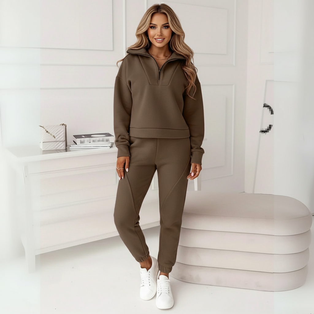 Casual Zip Up Two Piece Set
