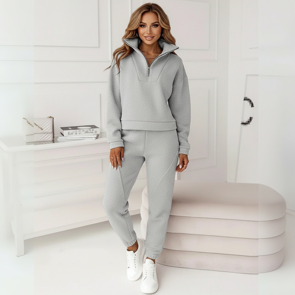 Casual Zip Up Two Piece Set